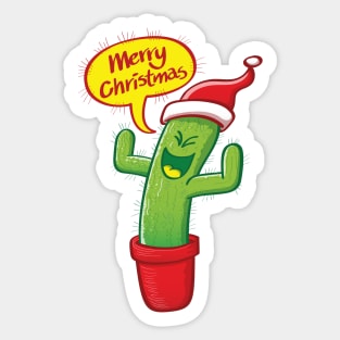 Mischievous green cactus wearing Santa hat and celebrating Christmas with great joy! Sticker